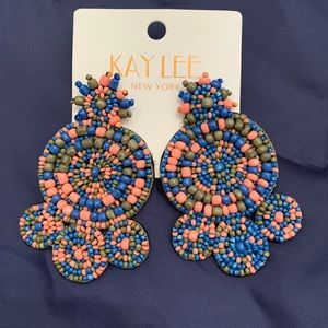 Kaylee Peach Green Blue Beaded Earrings